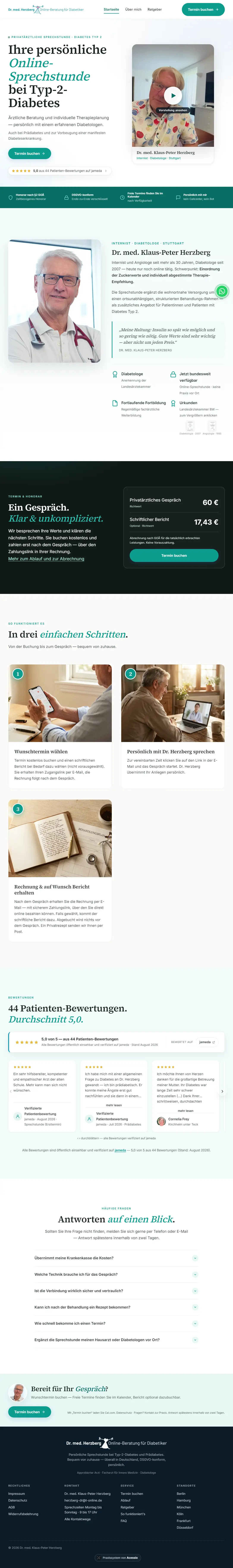 Website of Dr Herzberg's online consultations, full homepage