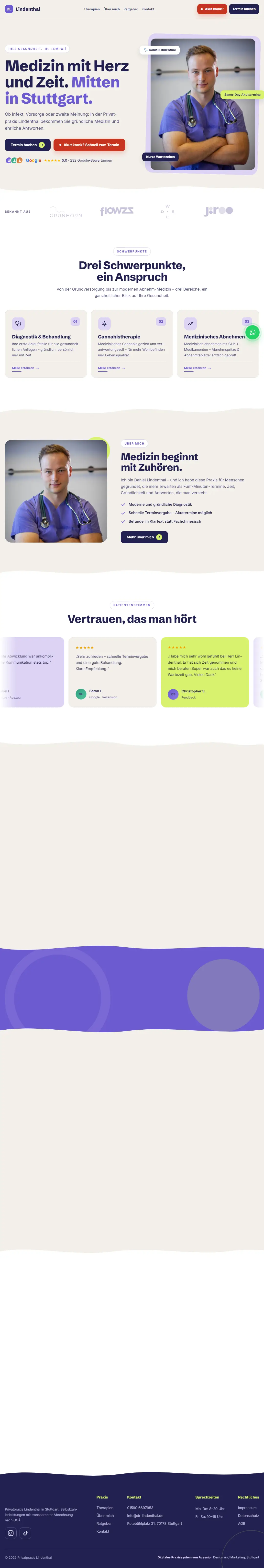 Website of Privatpraxis Lindenthal, full homepage