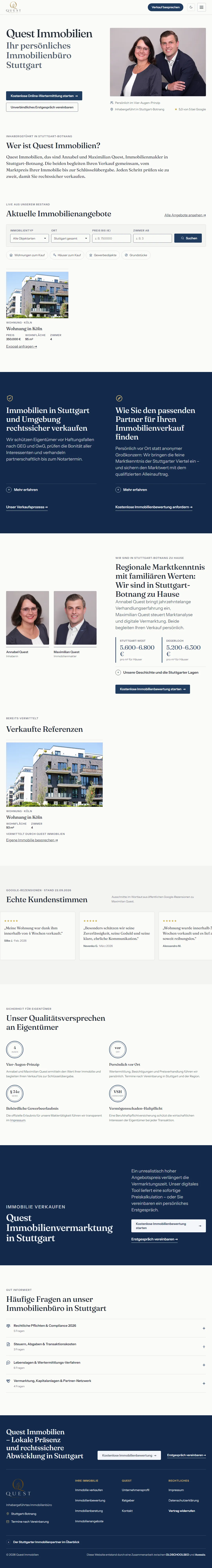 Draft of the Quest Immobilien website, top section