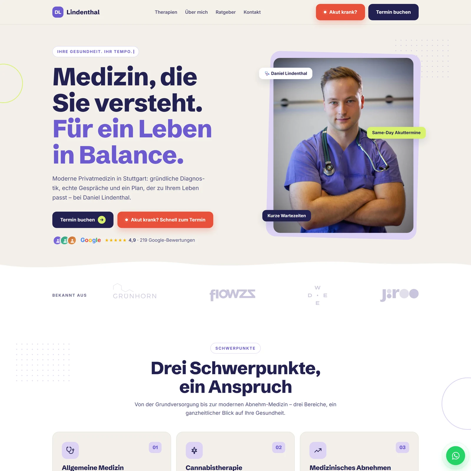 Website of the private practice Lindenthal