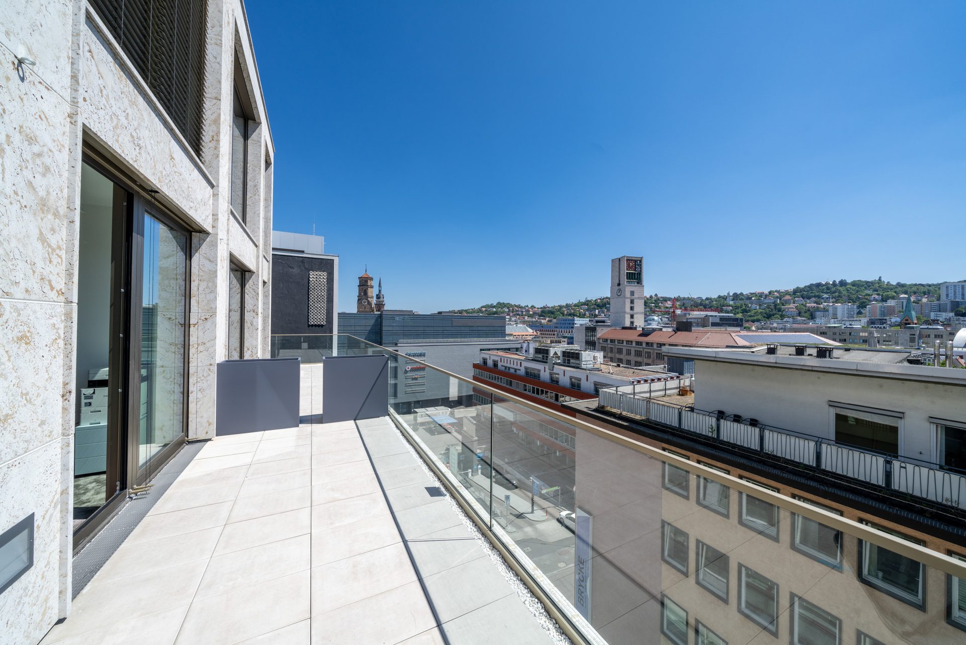 Office terrace overlooking central Stuttgart