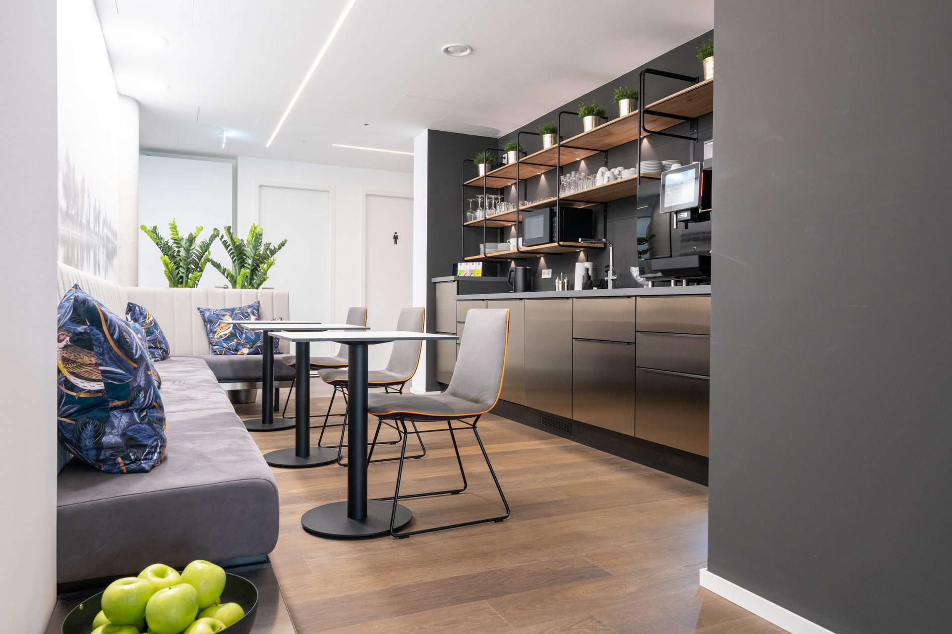 Bistro with bench seating and a coffee area