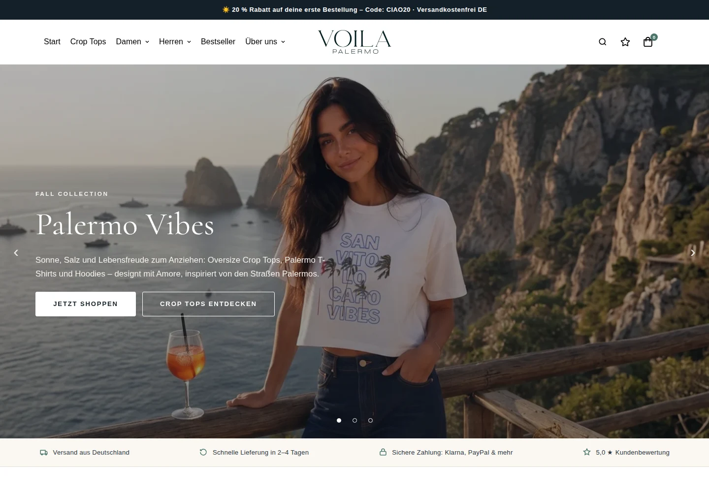 Current online shop of Voilà Palermo