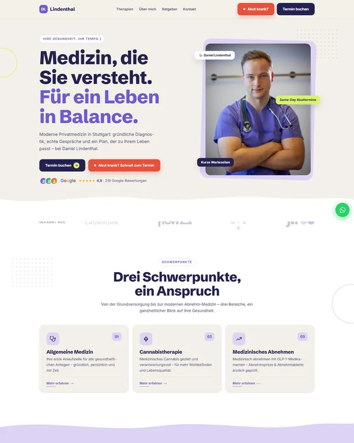 Website of the private practice Lindenthal